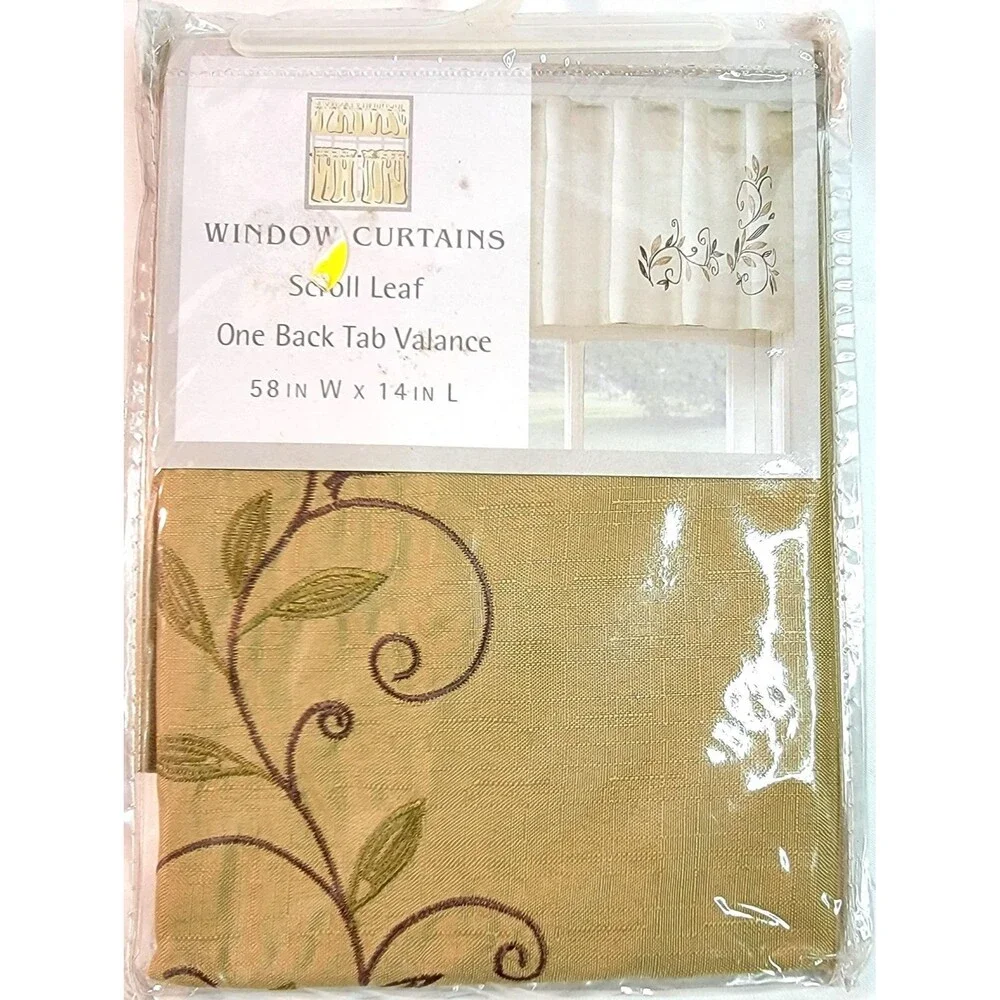 New Window Curtain Green Scroll Leaf One Back Tab Valence 58